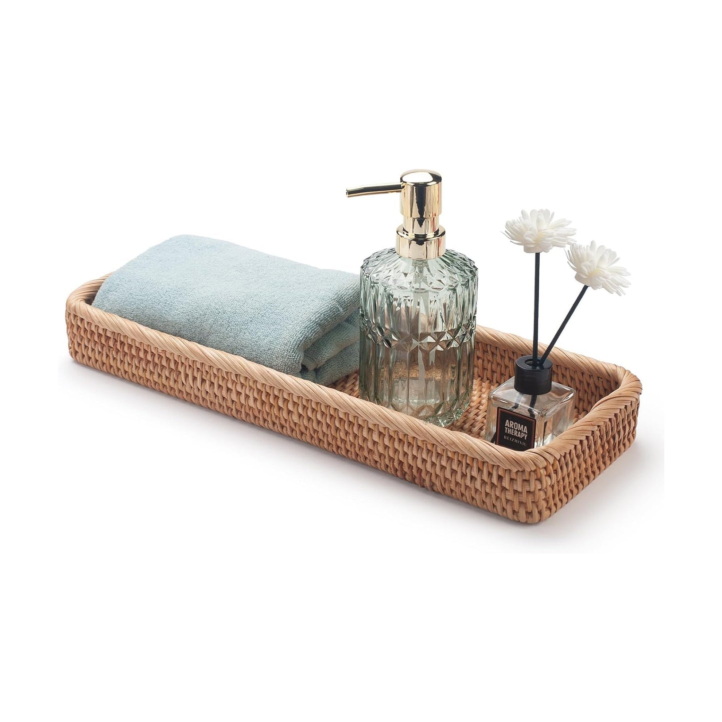 Rattan Bathroom Vanity Trays Toilet Tank Baskets Long Narrow Hand Towel / Natural / 16.3 x 6.1 x 2