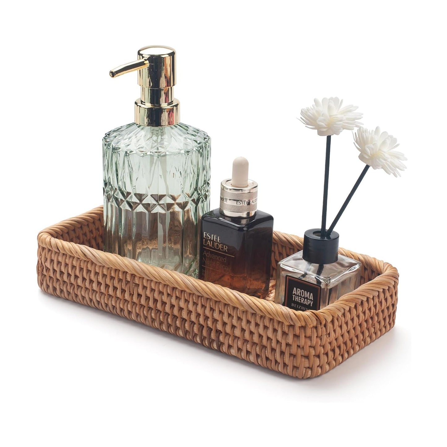 Rattan Bathroom Vanity Trays Toilet Tank Baskets Long Narrow Hand Towel / Natural / 10.2 x 4.9 x 1.6