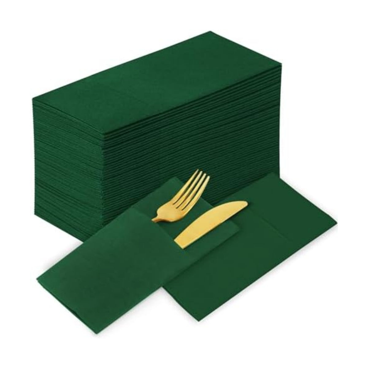 KAMMAK Dark Green Napkins Disposable with Pocket Cloth Like Dinner Paper Napkins 100 Pack Folded Guest Hand Towel for Party Decoration, Wedding Reception, Bathroom or Restaurant (16.5 x 16.5 inch)