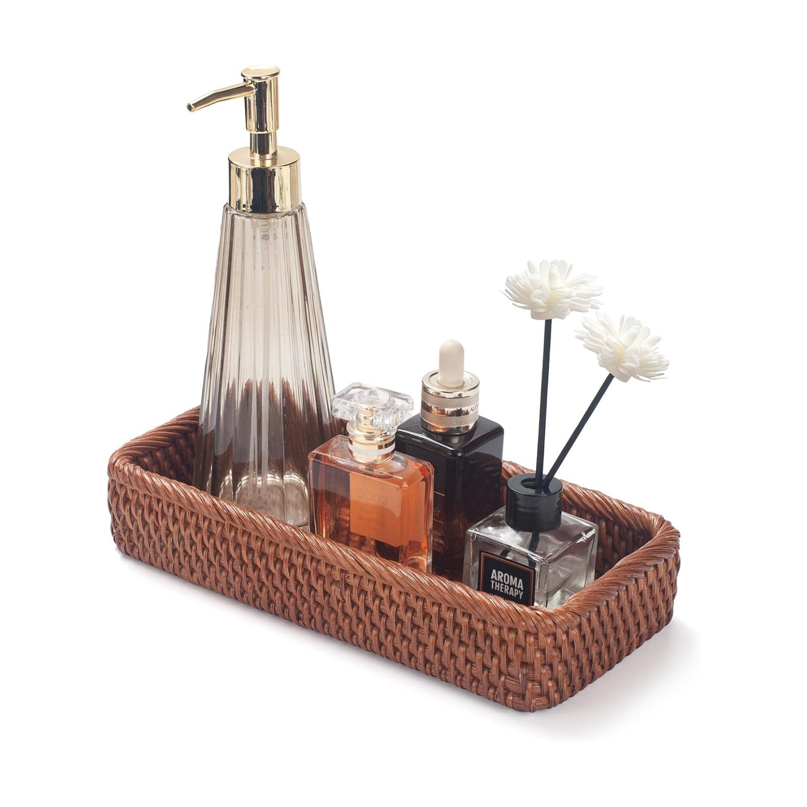 Rattan Bathroom Vanity Trays Toilet Tank Baskets Long Narrow Hand / Honey Brown / 10.2 x 4.9 x 1.6