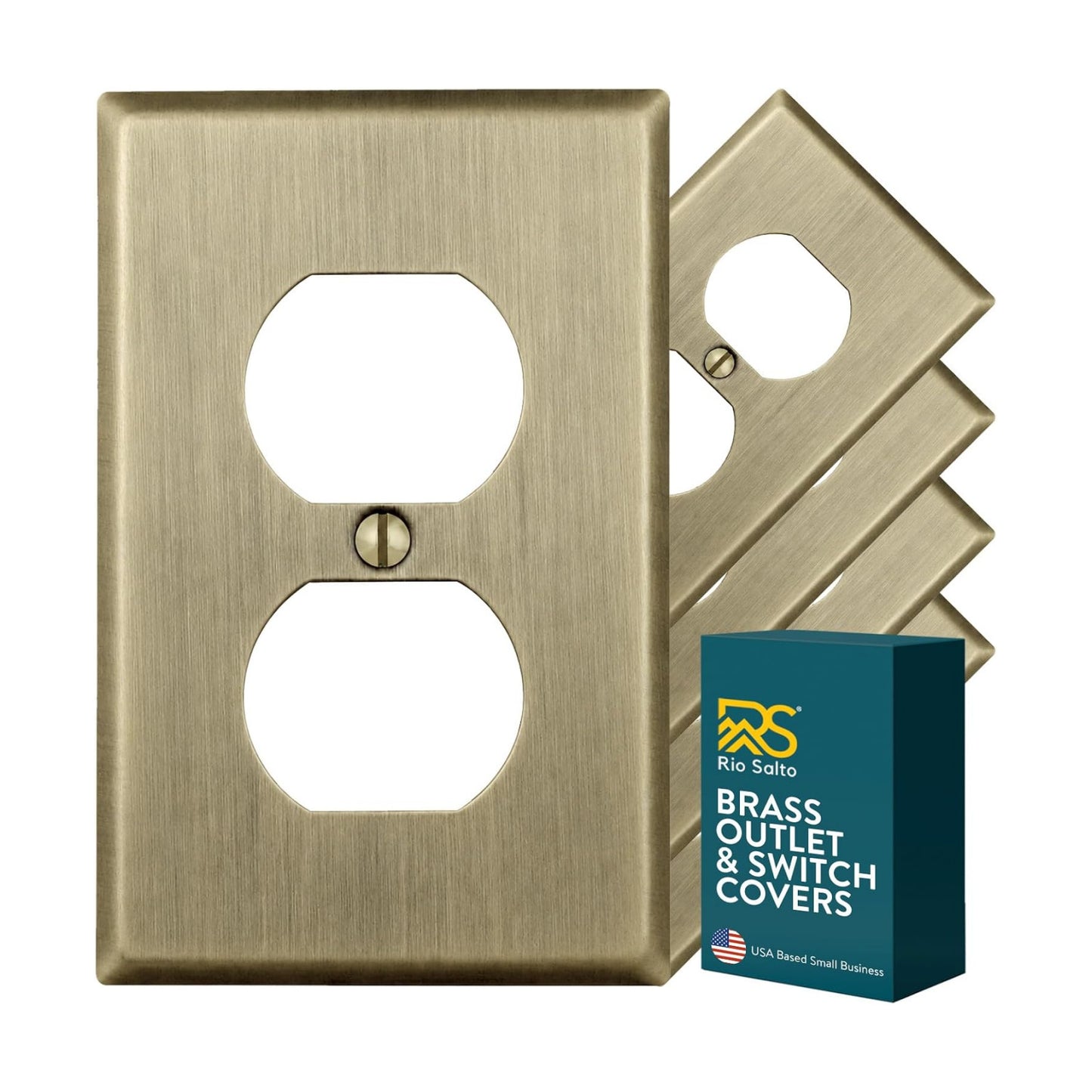 Rio Salto MIDSIZE BRASS Duplex Outlet Covers Vintage Gold Antique Brass Wall Plates Receptacle Outlet Cover — Signature