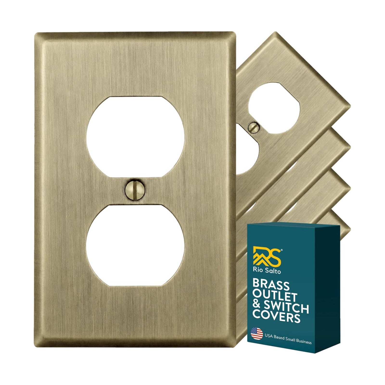 Rio Salto MIDSIZE BRASS Duplex Outlet Covers Vintage Gold Antique Brass Wall Plates Receptacle Outlet Cover — Signature