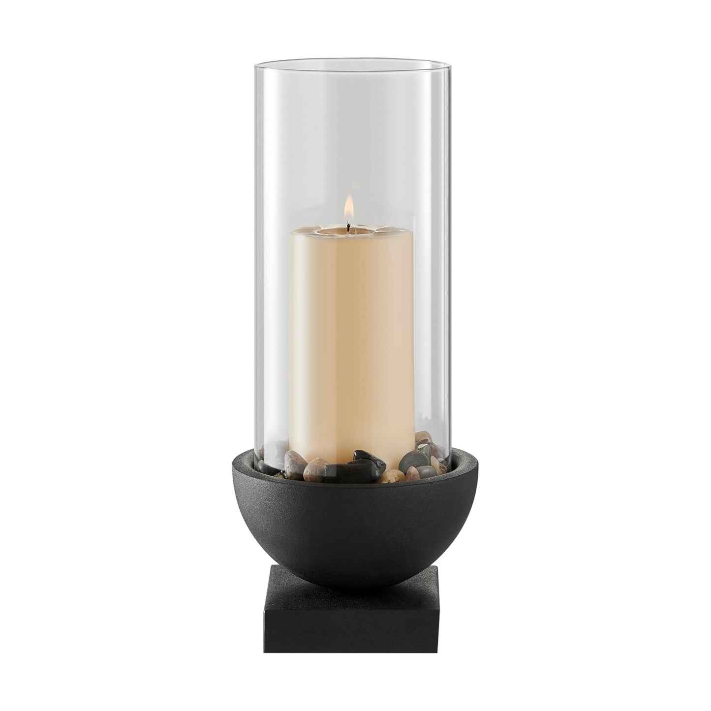 Danya B. Modern Black Metal Bold Pedestal and Glass Pillar Hurricane Candle Holder (Small)
