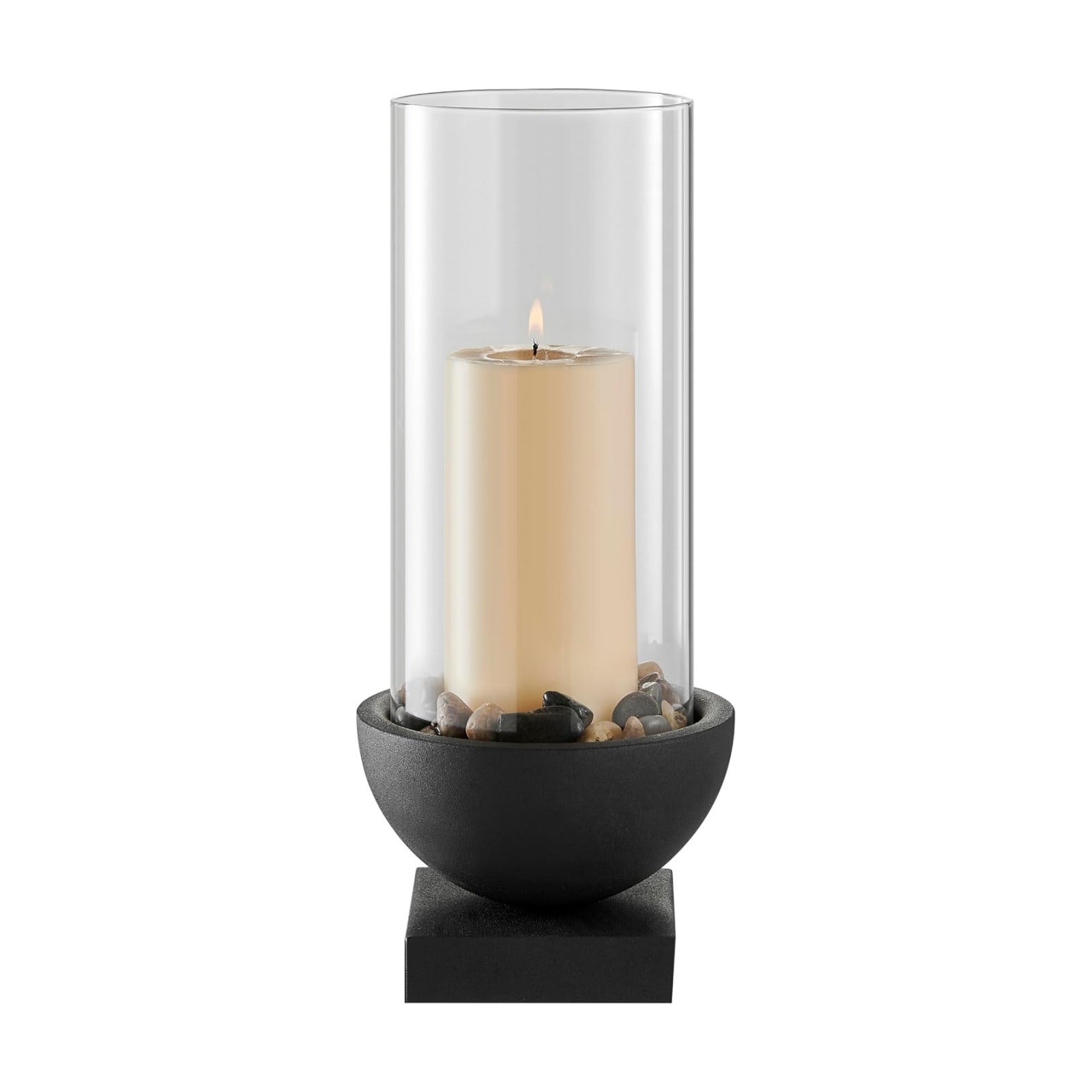 Danya B. Modern Black Metal Bold Pedestal and Glass Pillar Hurricane Candle Holder (Small)