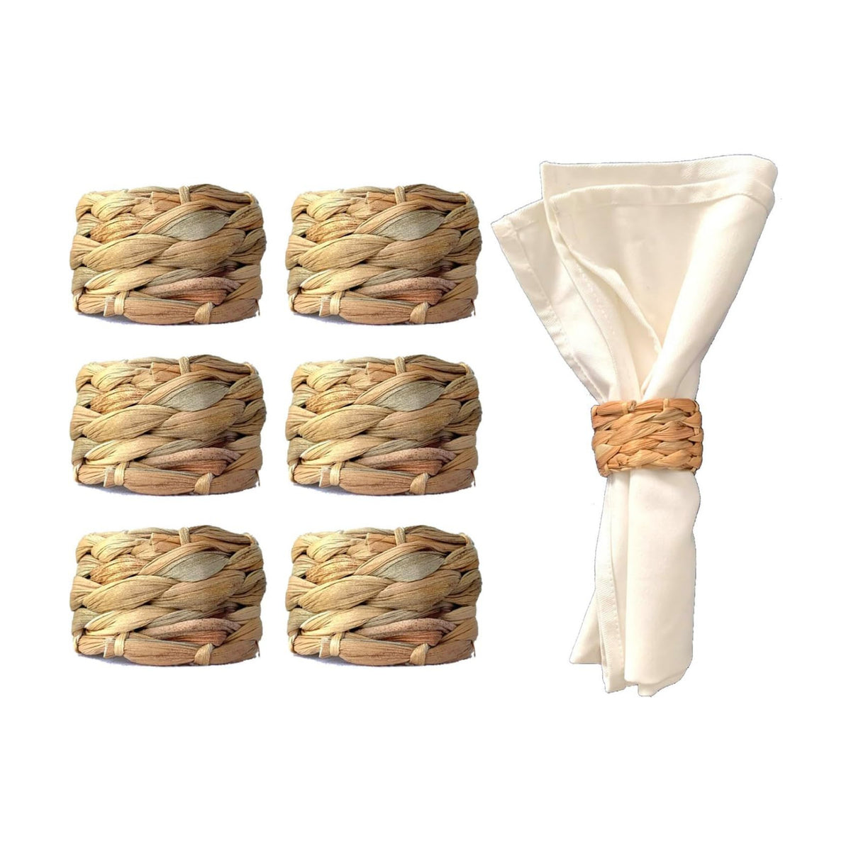 Set 6 Water Hyacinth Napkin Rings, Handwoven by Laquedecraft