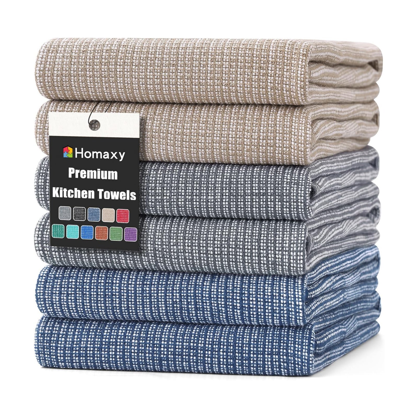 Homaxy 380 GSM Cotton Premium Kitchen Towels 6 Pack, 18"x 28", Multicolor | Flat and Terry Dish Towels, Highly