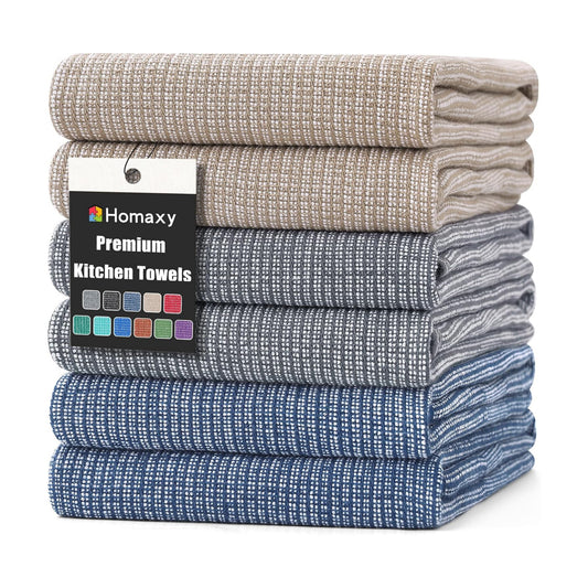 Homaxy 380 GSM Cotton Premium Kitchen Towels 6 Pack, 18"x 28", Multicolor | Flat and Terry Dish Towels, Highly