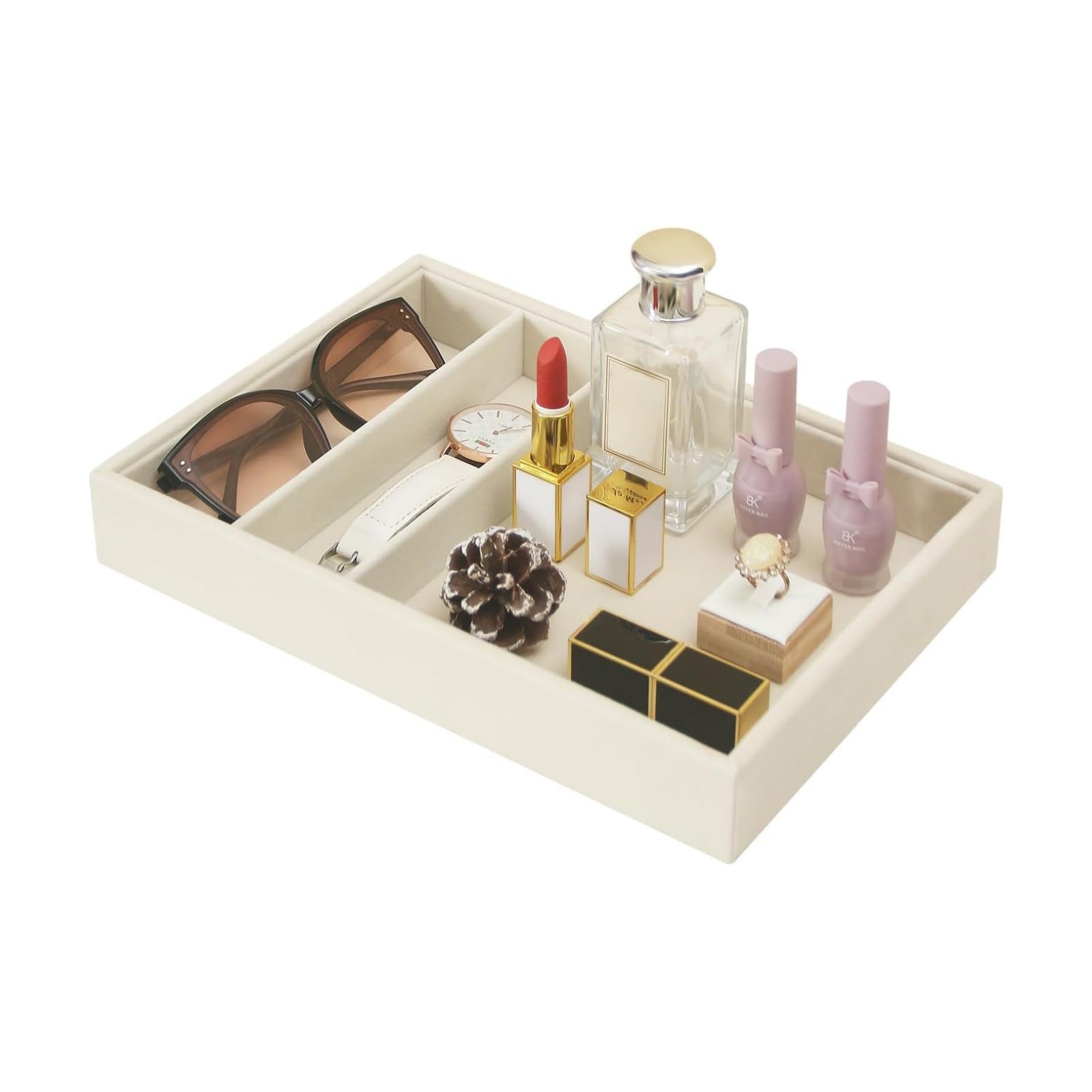 Bedside Organizer / 3 Grid / Beige Velvet