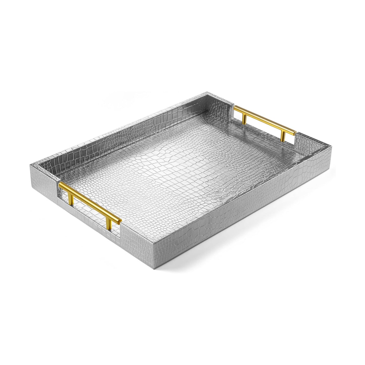 Wood Serving Tray / Alligator Silver / 17 x 12 x 1.8