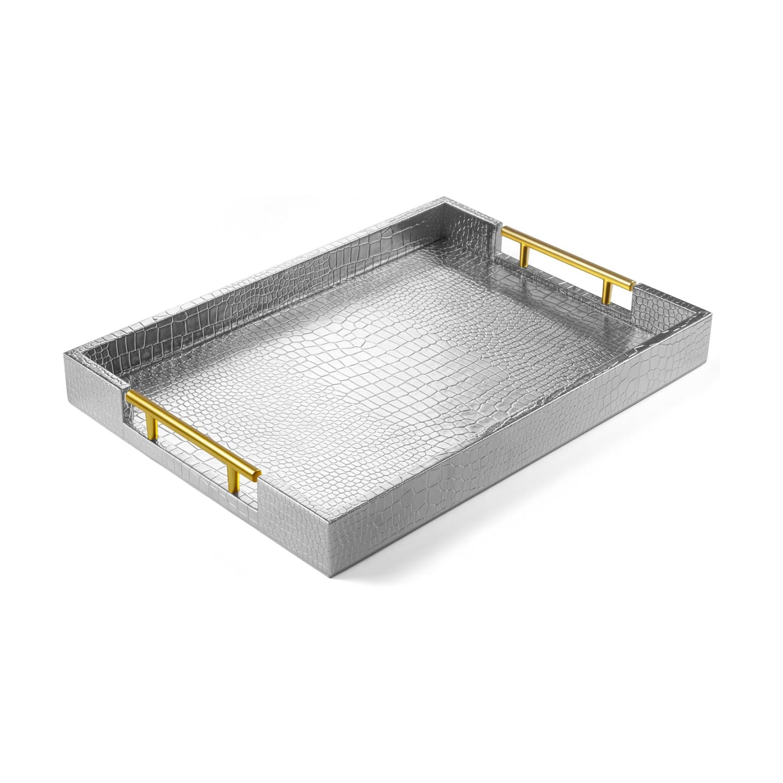 Wood Serving Tray / Alligator Silver / 17 x 12 x 1.8