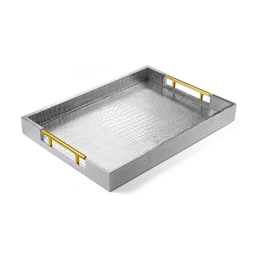 Wood Serving Tray / Alligator Silver / 17 x 12 x 1.8