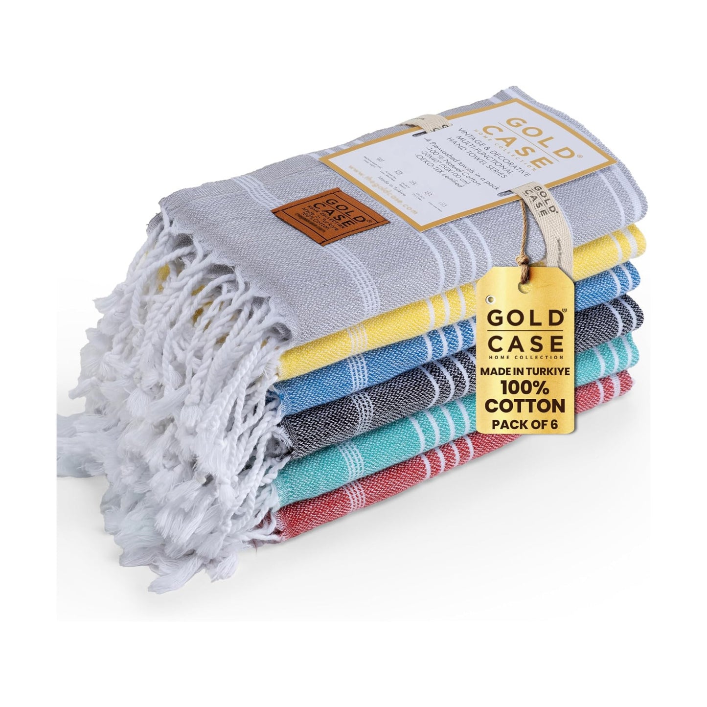 GOLD CASE HOME COLLECTION Lycia Original Turkish Hand Towels by - Set of 6-20x40'' 100% Cotton Decorative Bathroom &