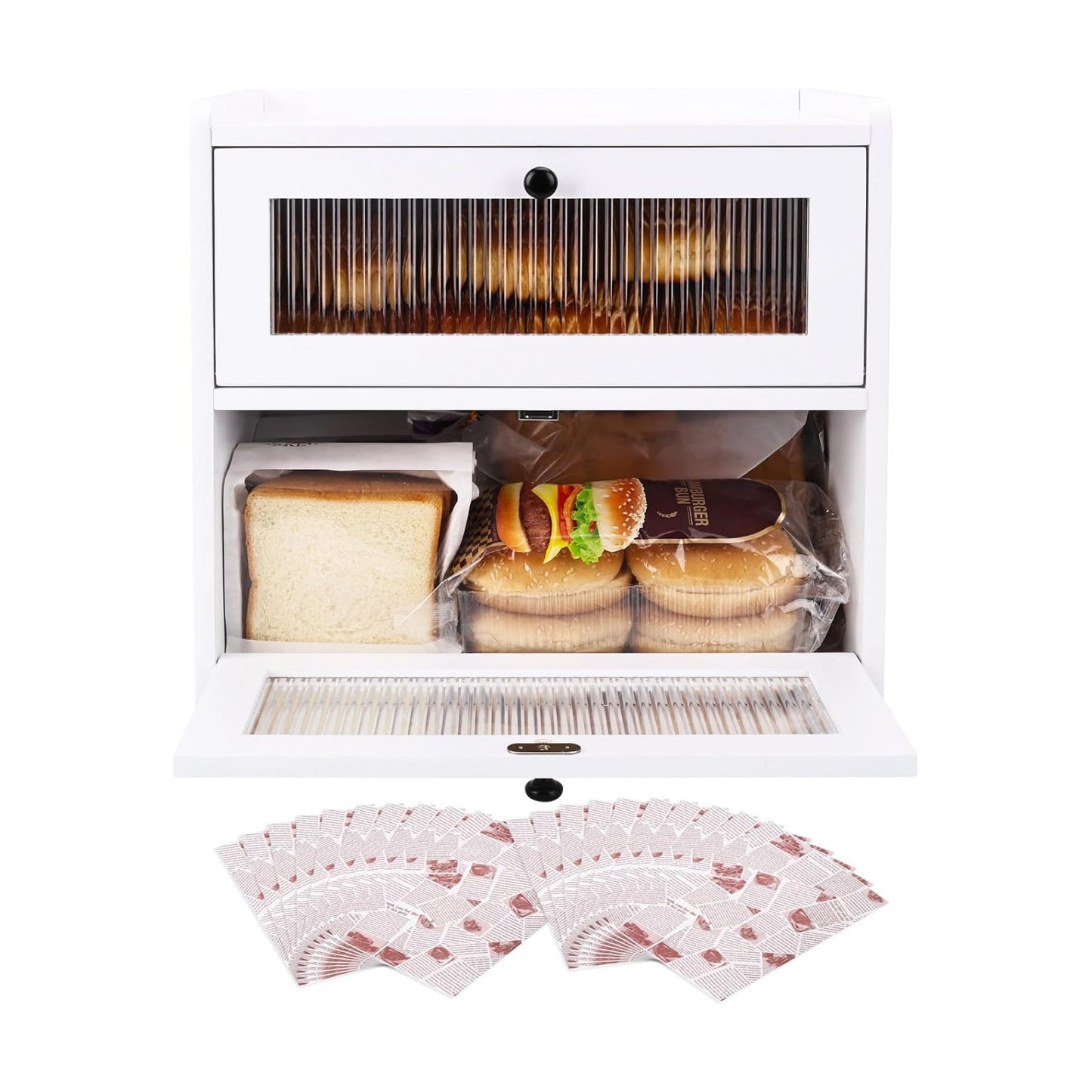 Alpeir Wooden Bread Box for Kitchen Countertop, Large Double Layer, White | Food-Safe Pine Wood, Double-Row