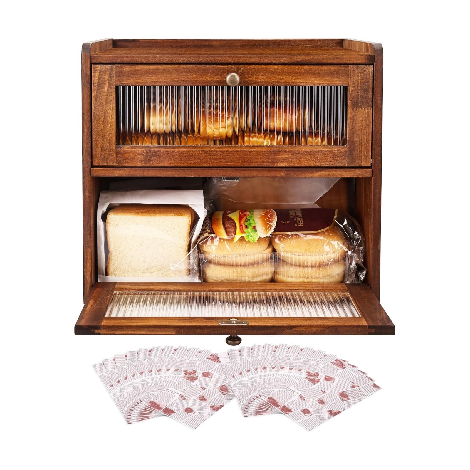 Alpeir Wooden Bread Box for Kitchen Countertop, Large Double Layer, Brown | Food-Safe Pine Wood, Double-Row