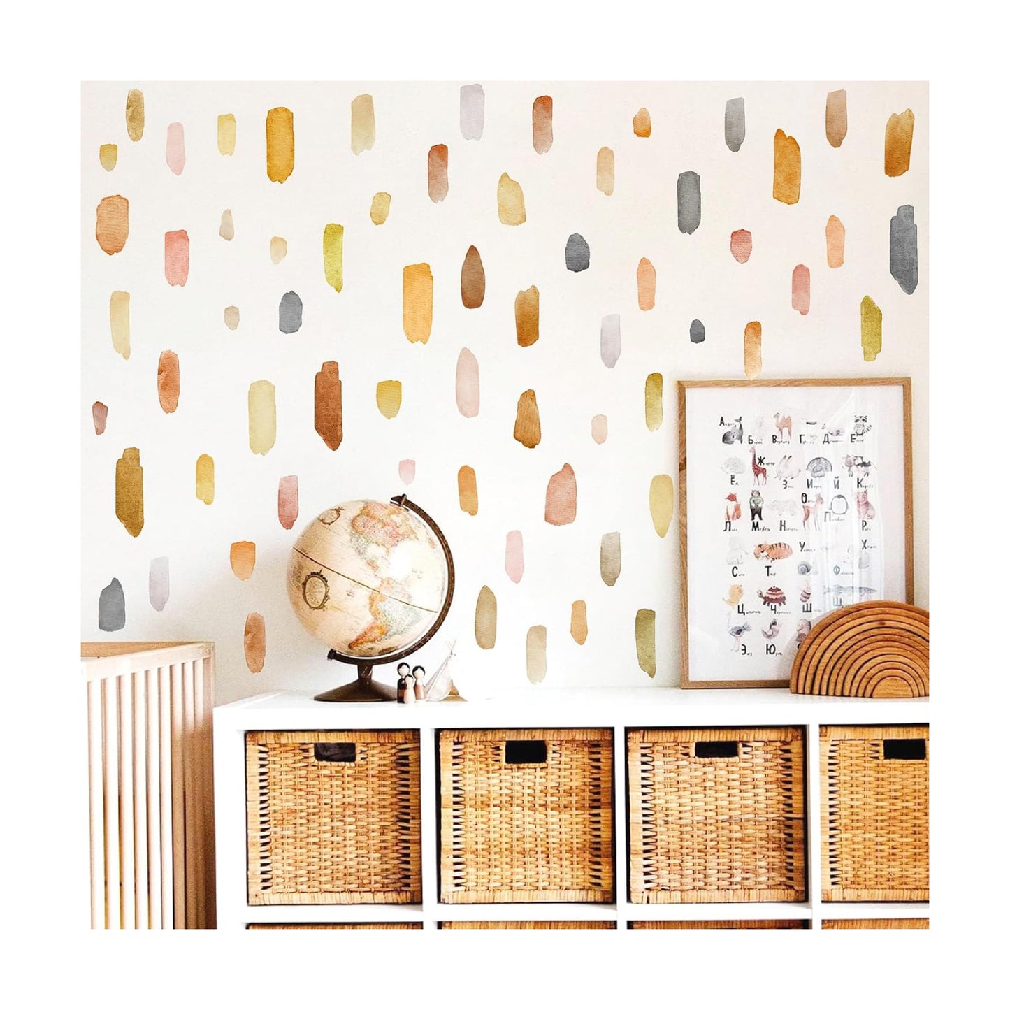 Watercolor Wall Stickers Peel and Stick Boho Wall Decals Brush Strokes Splatter Decal / Lines B