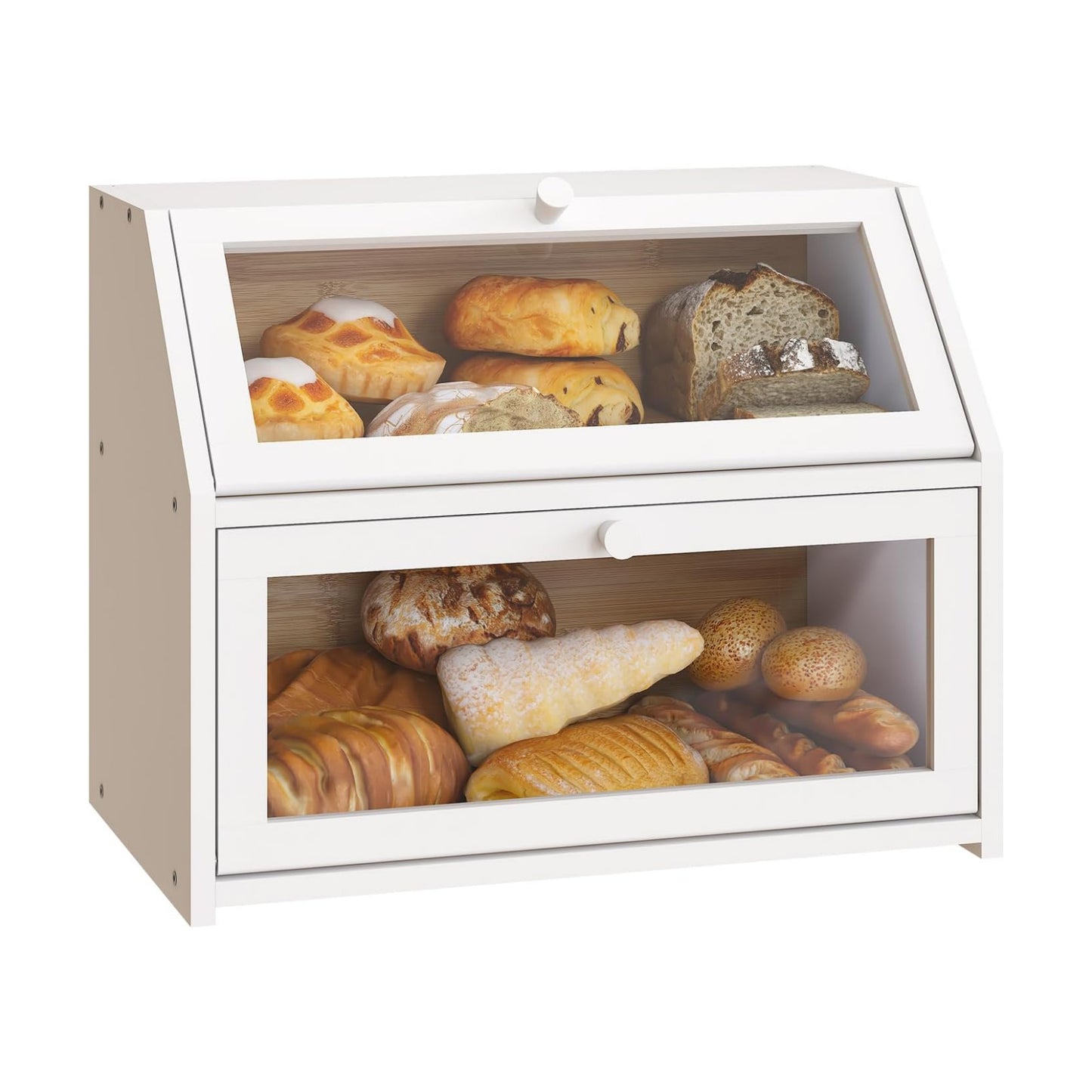 BMOSU Farmhouse Bread Box for Kitchen Countertop Bread box Double Layer Bamboo Wooden Extra Large Capacity Bin Kitchen