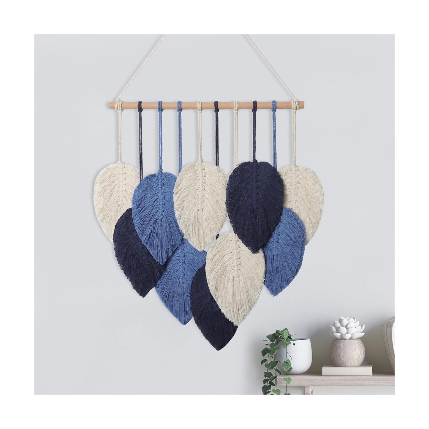 Macrame Wall Hanging Leaves Chic Woven Leaf Tassels Decoration Cotton Ornaments Tapestry / Navy Blue