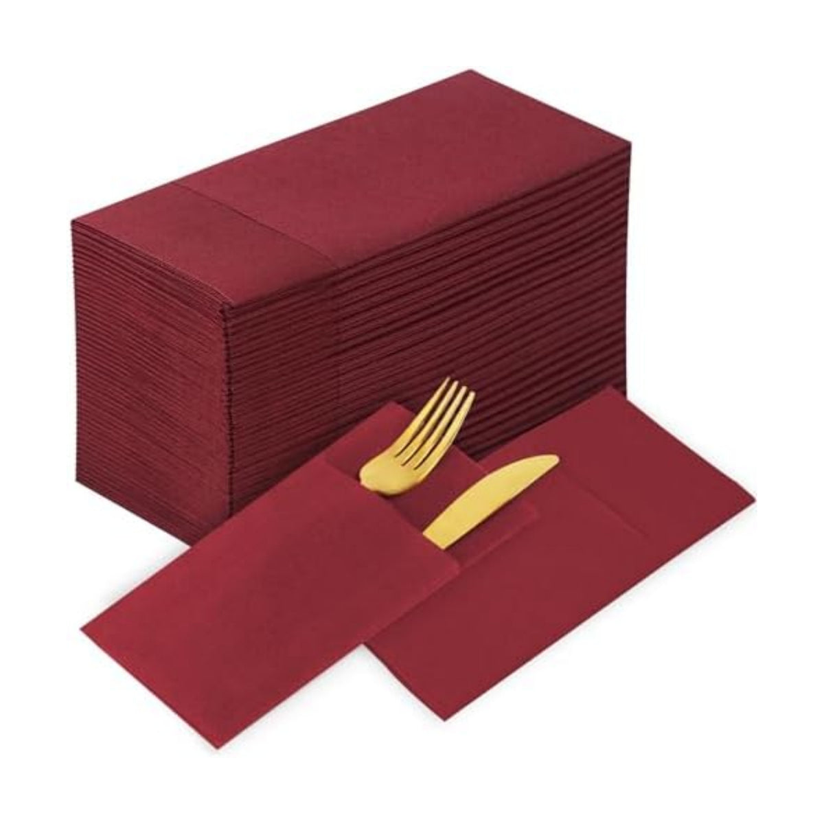 KAMMAK Burgundy Napkins Disposbale Wine Red Cloth like Paper Dinner Napkins with Pocket 100 Pack Guest Hand Towel for Party Decoration, Wedding Reception, Bathroon, Restaurant (16.5 x 16.5 inch)
