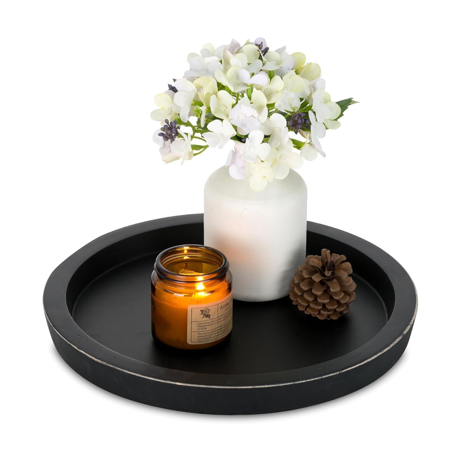 Wooden Tray / Candle Holder Plate Round Decorative Serving Tray / Black