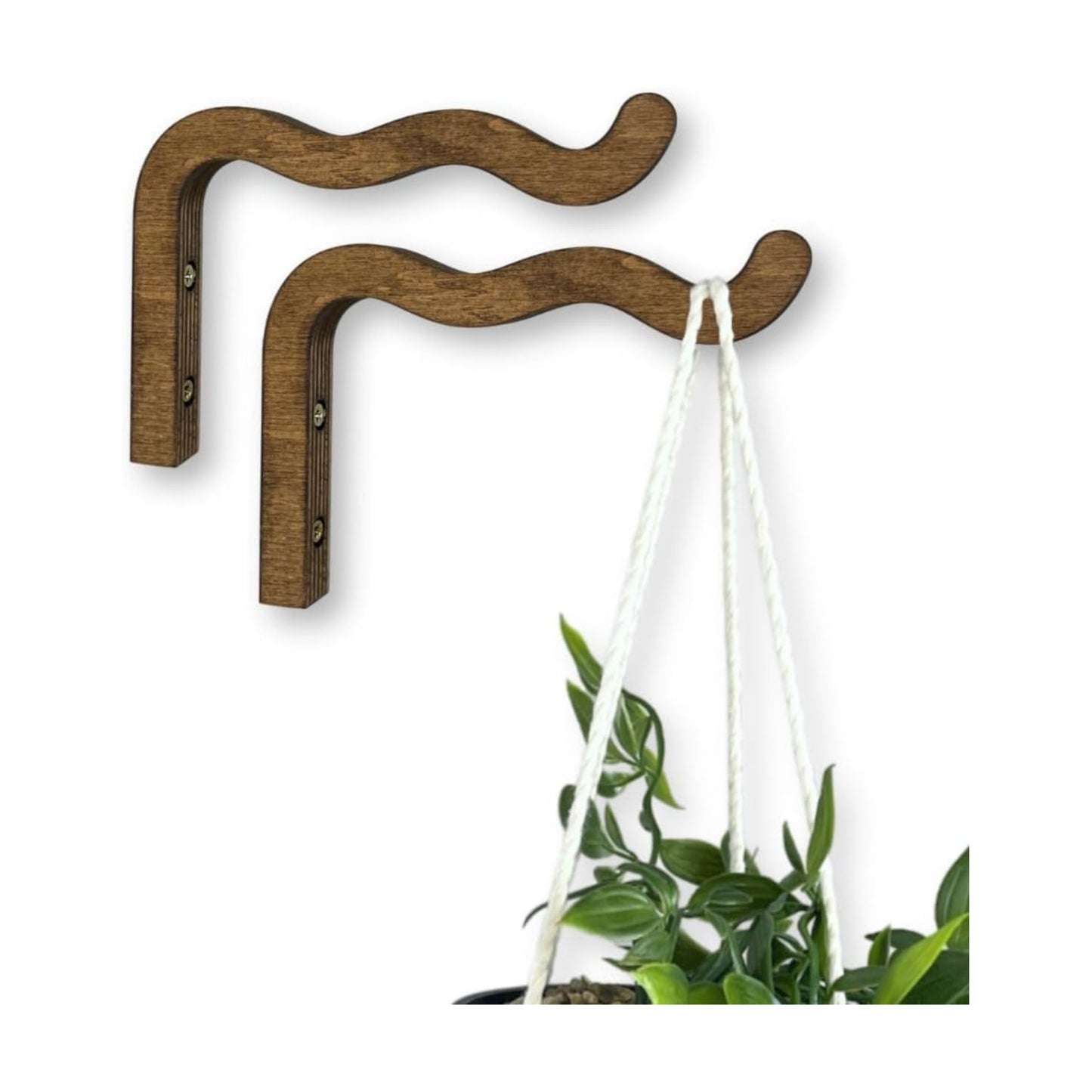 2-Piece Set of Wavy Wooden Wall Planters / Walnut / Wawy / Natural / 6 Inch