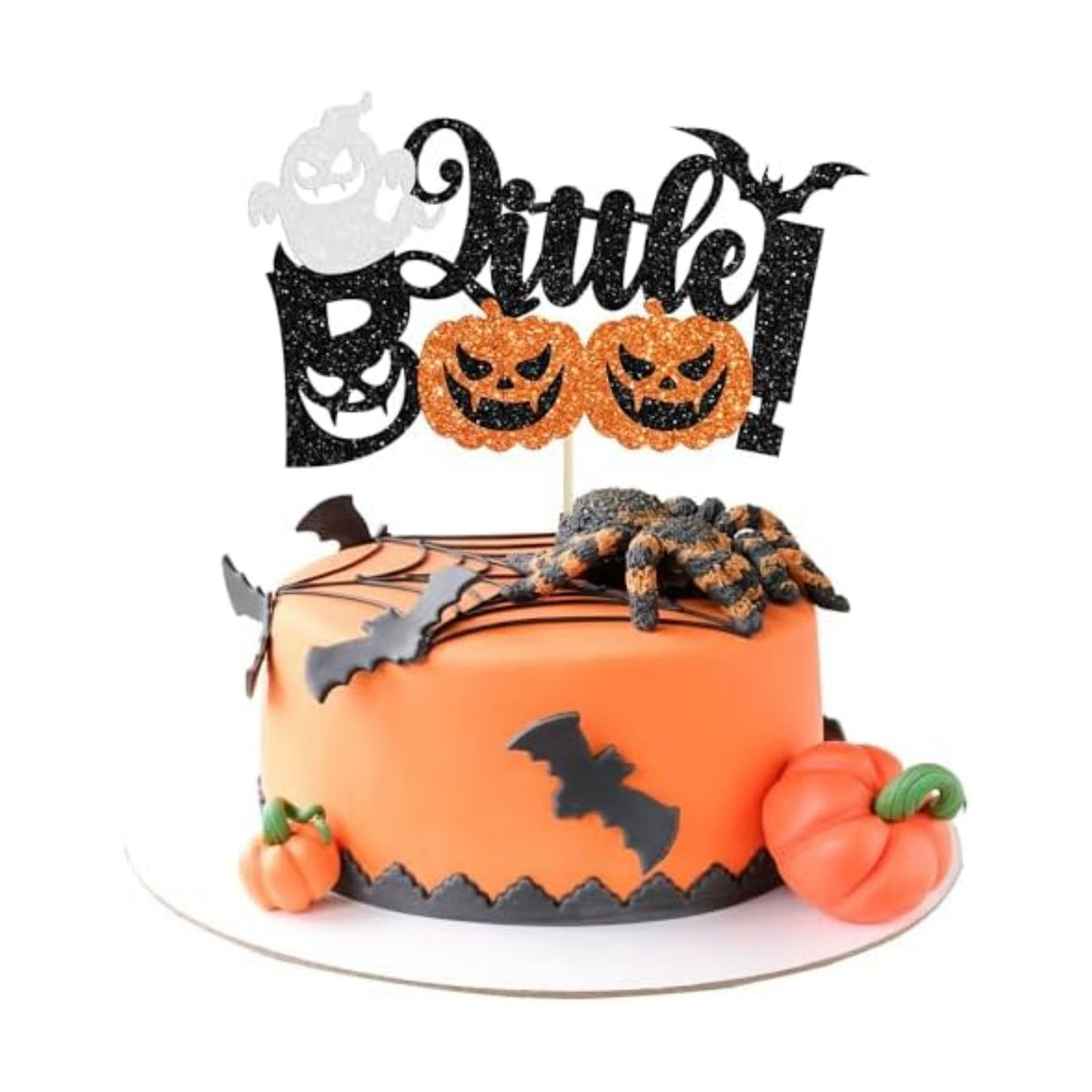 Gyufise 1Pc Little Boo Halloween Cake Topper Black Glitter Pumpkin Ghost