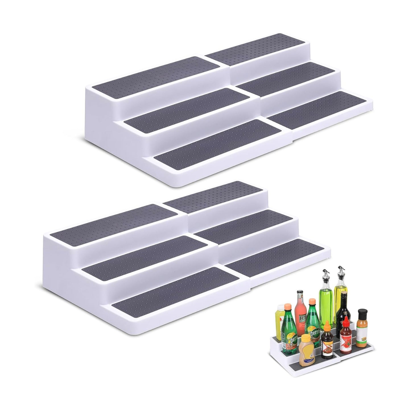 CiWiVOKi 3-Tier Expandable Spice Rack, Plastic Spice Rack Organizer for Cabinet, Adjustable Length, Non-Skid Spice