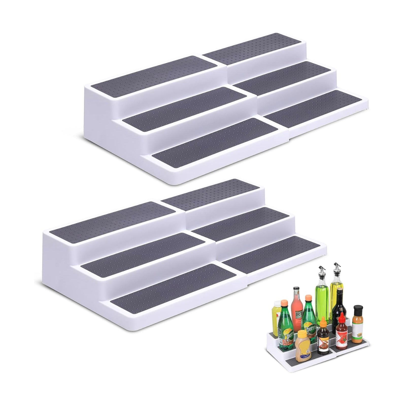 CiWiVOKi 3-Tier Expandable Spice Rack, Plastic Spice Rack Organizer for Cabinet, Adjustable Length, Non-Skid Spice