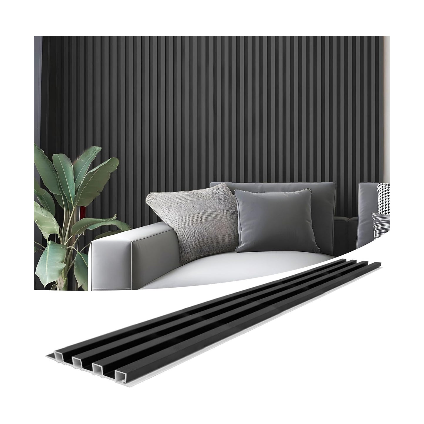 in. WPC Acoustic Slat Wall Panel for Modern Interior Decor / 96*6 / Matte Black / 96 x 6 / Set of 8
