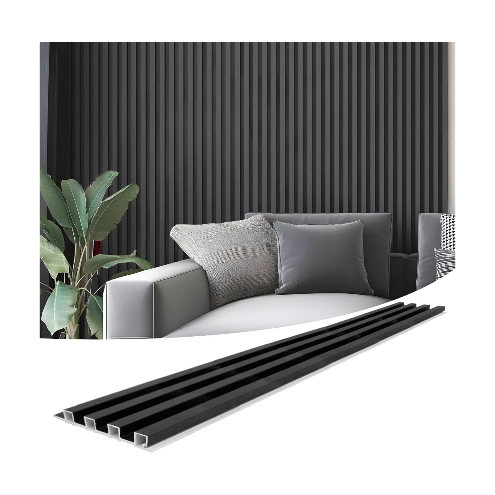 in. WPC Acoustic Slat Wall Panel for Modern Interior Decor / 96*6 / Matte Black / 96 x 6 / Set of 8
