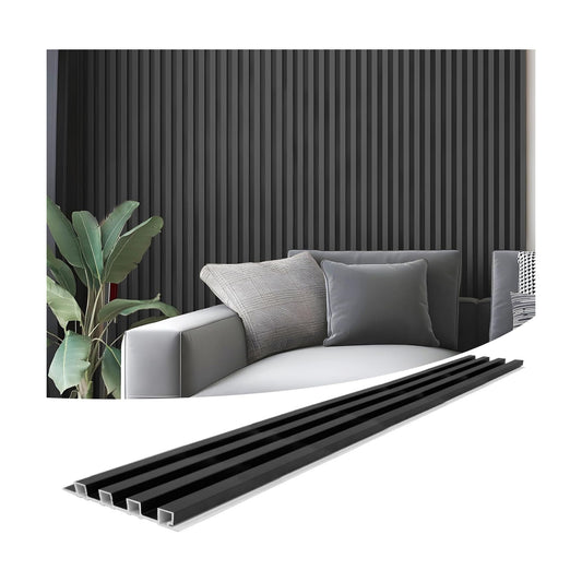 in. WPC Acoustic Slat Wall Panel for Modern Interior Decor / 96*6 / Matte Black / 96 x 6 / Set of 8