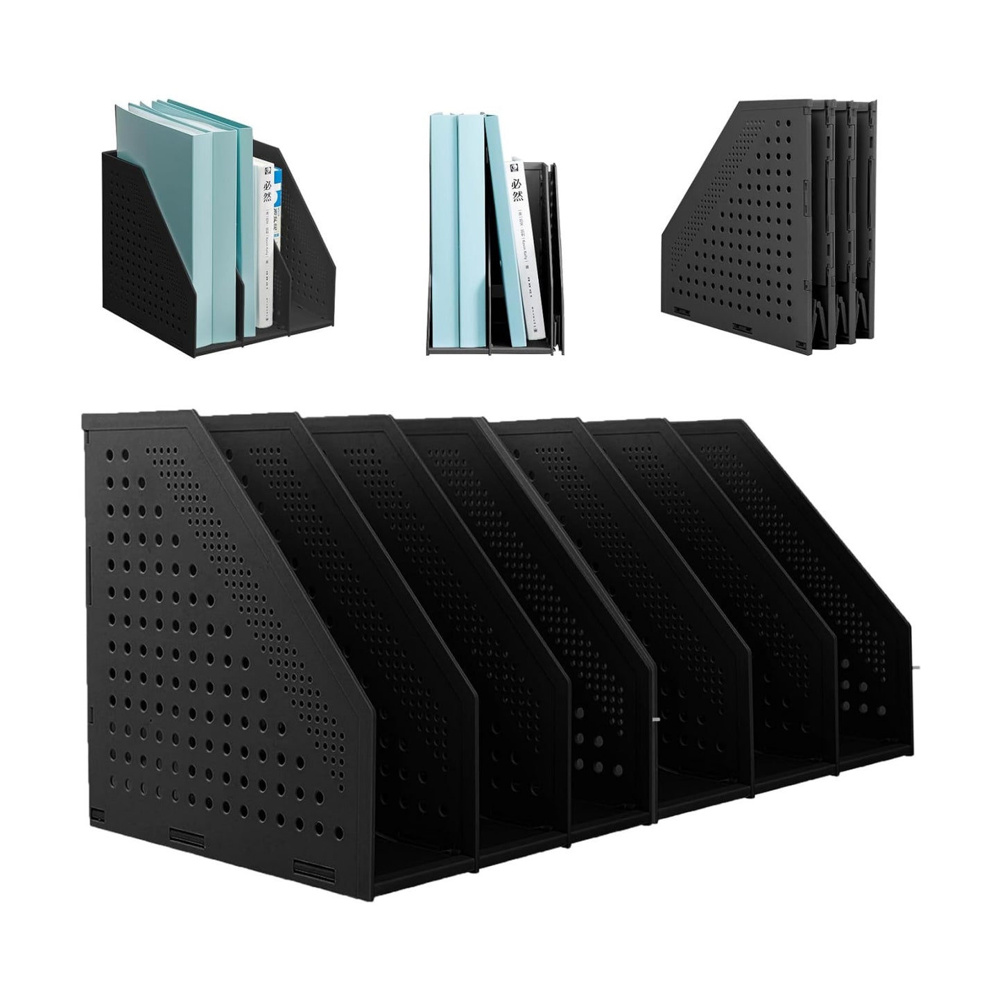 SAYEEC 2Pcs Collapsible Plastic Magazine File Holder Vertical Binder Storage Organizer for Desk Sturdy Upright Desktop