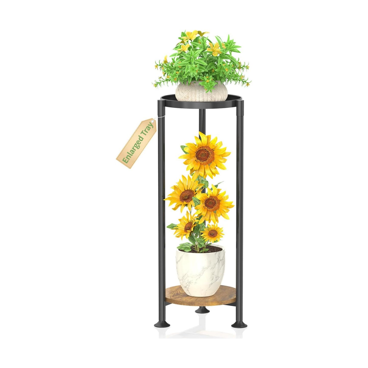 KMOTASUO 2 Tier Metal Plant Stand Tall for Indoor Outdoor Corner, Modern Black