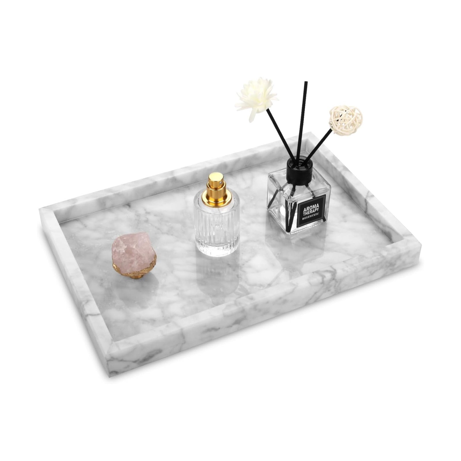 Marble Bathroom Vanity Tray / Carrara White / 12 x 8 x 1.2