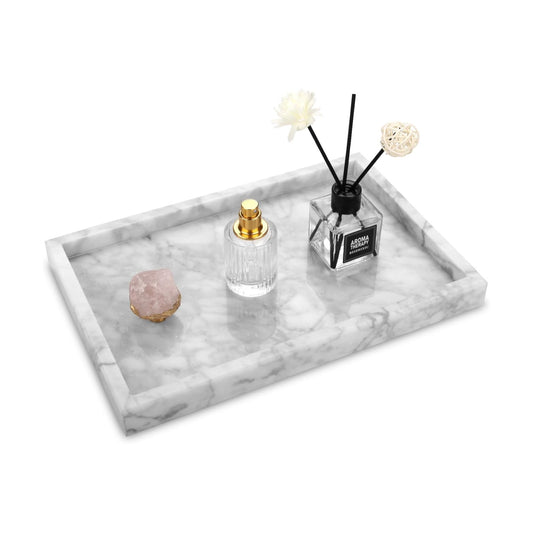 Marble Bathroom Vanity Tray / Carrara White / 12 x 8 x 1.2