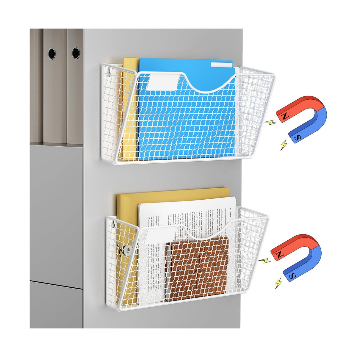 MFTEK Magnetic File Holder, 2 Pockets Wall File Folders Holder No Drilling Magnetic Paper Mail Organizer Magazine