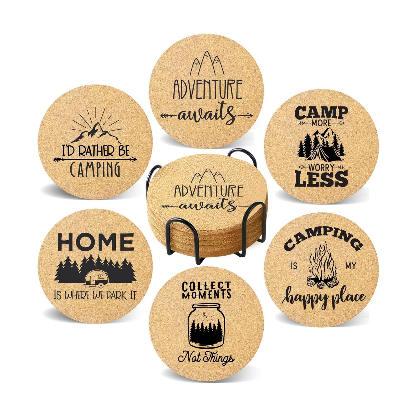 Holder / Coaster Absorbent Cork Wood for Cup Desk Office Table Kitchen Decor / Camping / Set of 6