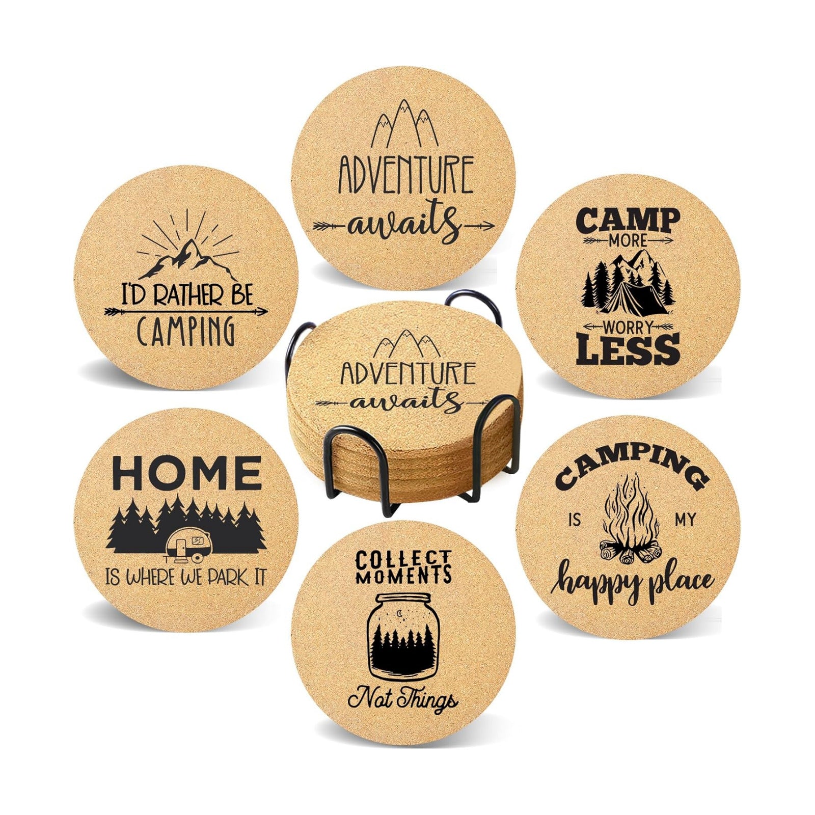 Holder / Coaster Absorbent Cork Wood for Cup Desk Office Table Kitchen Decor / Camping / Set of 6