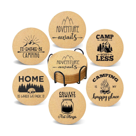 Holder / Coaster Absorbent Cork Wood for Cup Desk Office Table Kitchen Decor / Camping / Set of 6