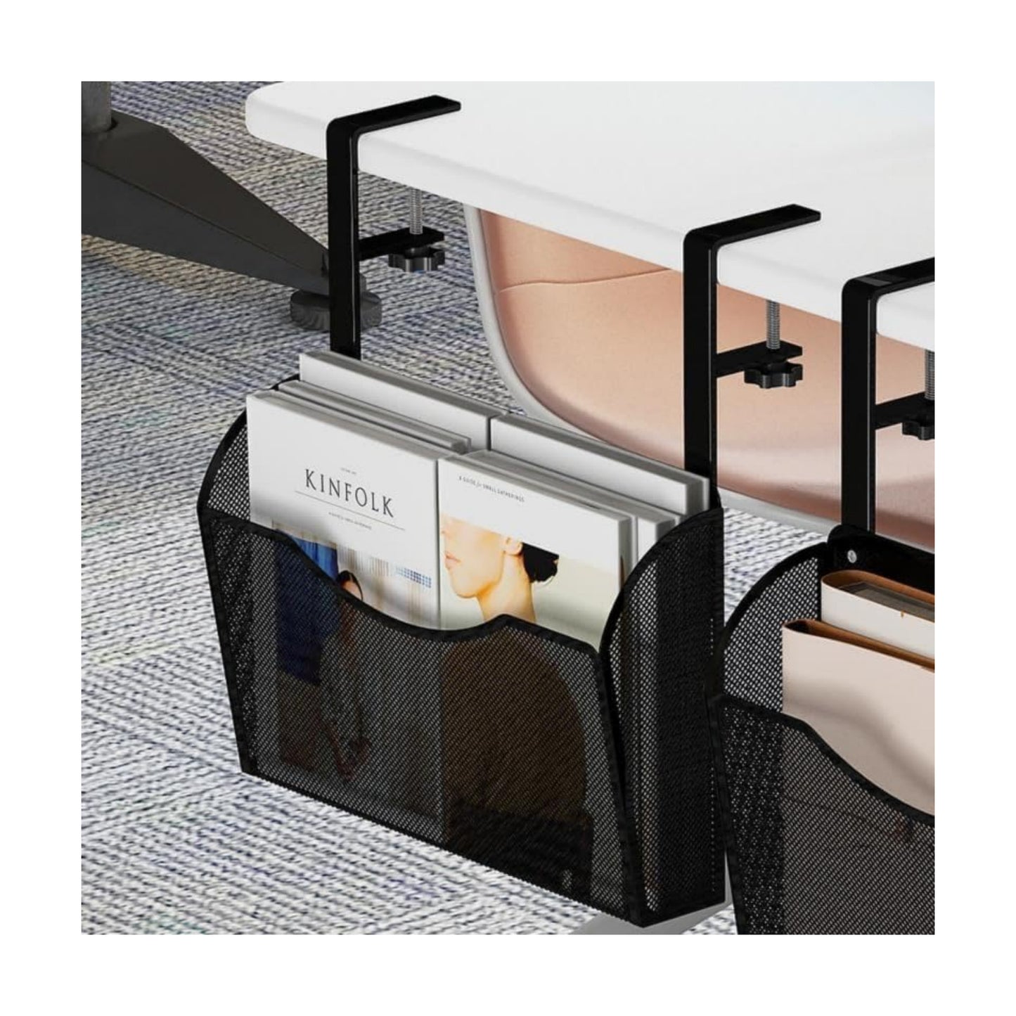 INLDY Under Desk Drawer, Desk Side Storage, Hanging Desks Organizer, Clamp On Mesh Metal Desks Organizer for Office and