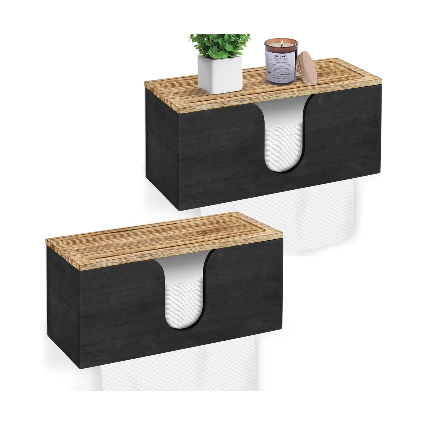 2 Pack Solid Wood Paper Towel Dispenser Wall Mounted, Folded Paper Towel Holder with Lid, Commercial C-Fold, Z-Fold