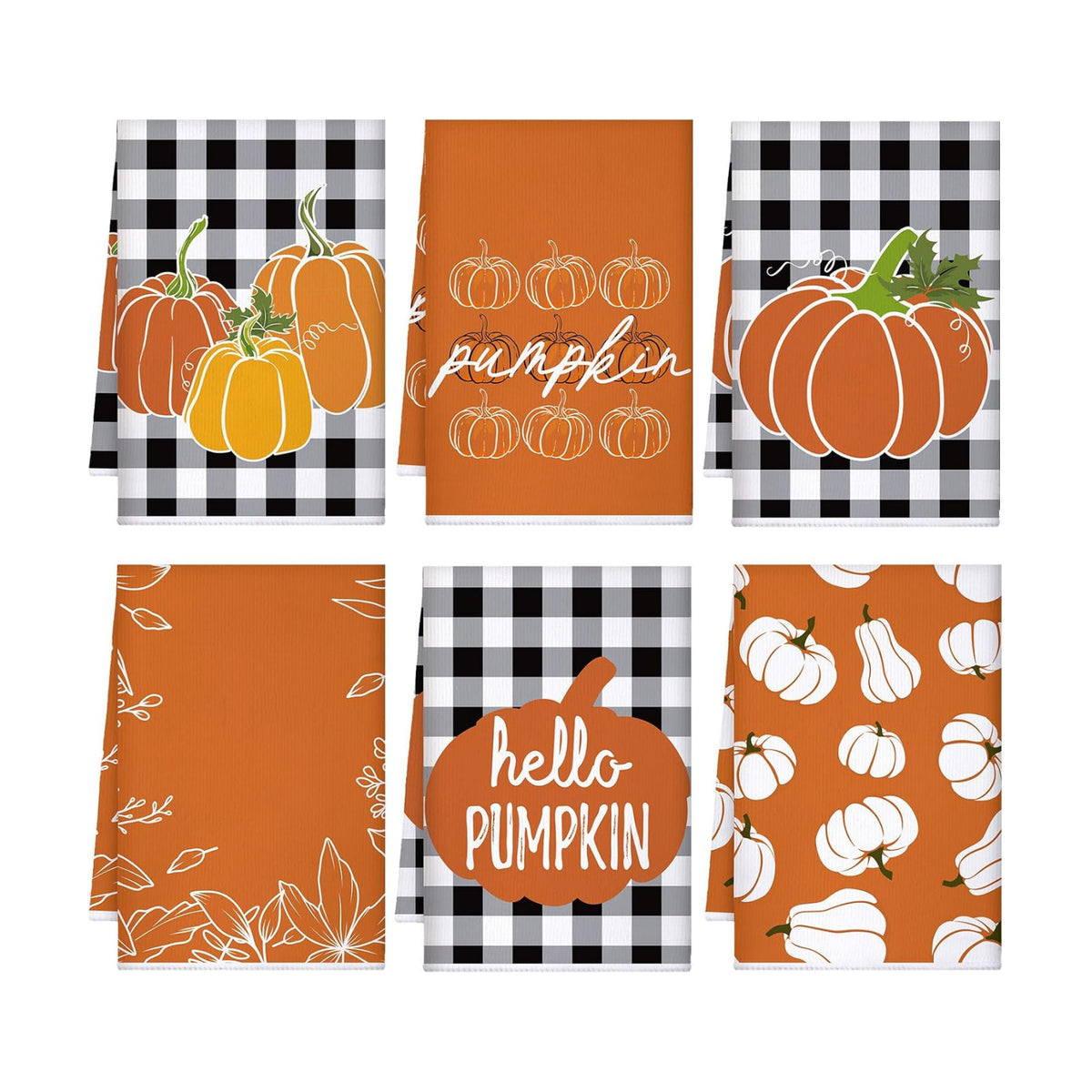 Geyoga Set of 6 Fall Kitchen Towels Autumn Dish Towels Orange Pumpkin Towel