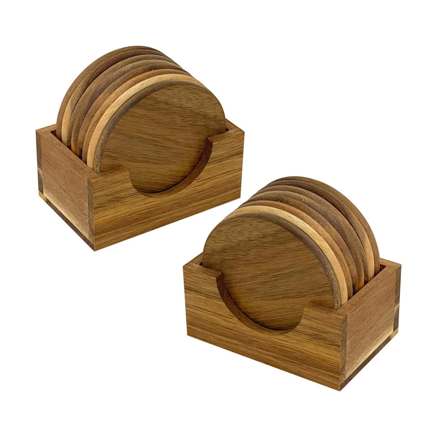 Holder / Acacia Wood Drink Coasters / 3.72 Inch / Set of 8