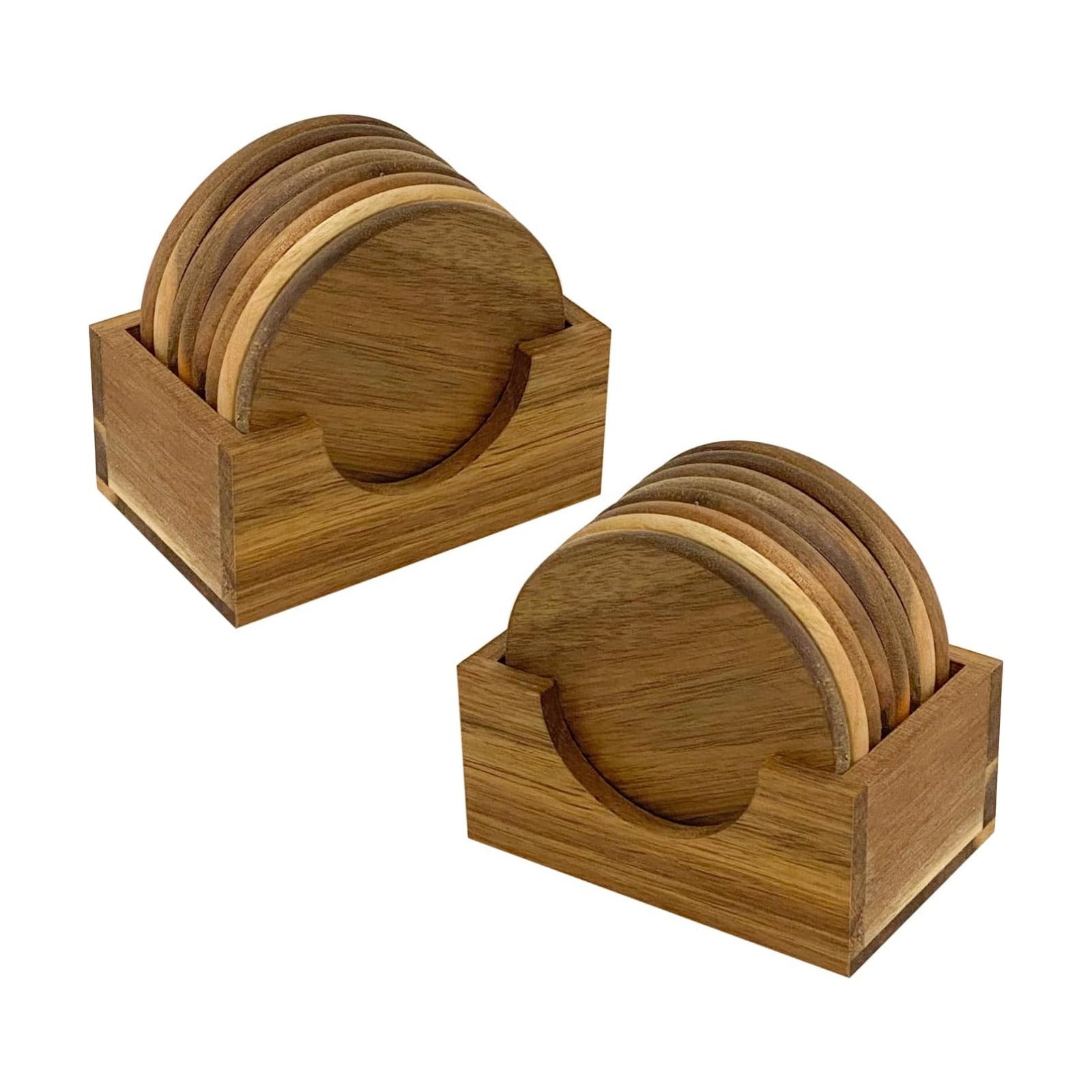 Holder / Acacia Wood Drink Coasters / 3.72 Inch / Set of 8