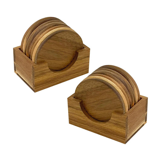 Holder / Acacia Wood Drink Coasters / 3.72 Inch / Set of 8