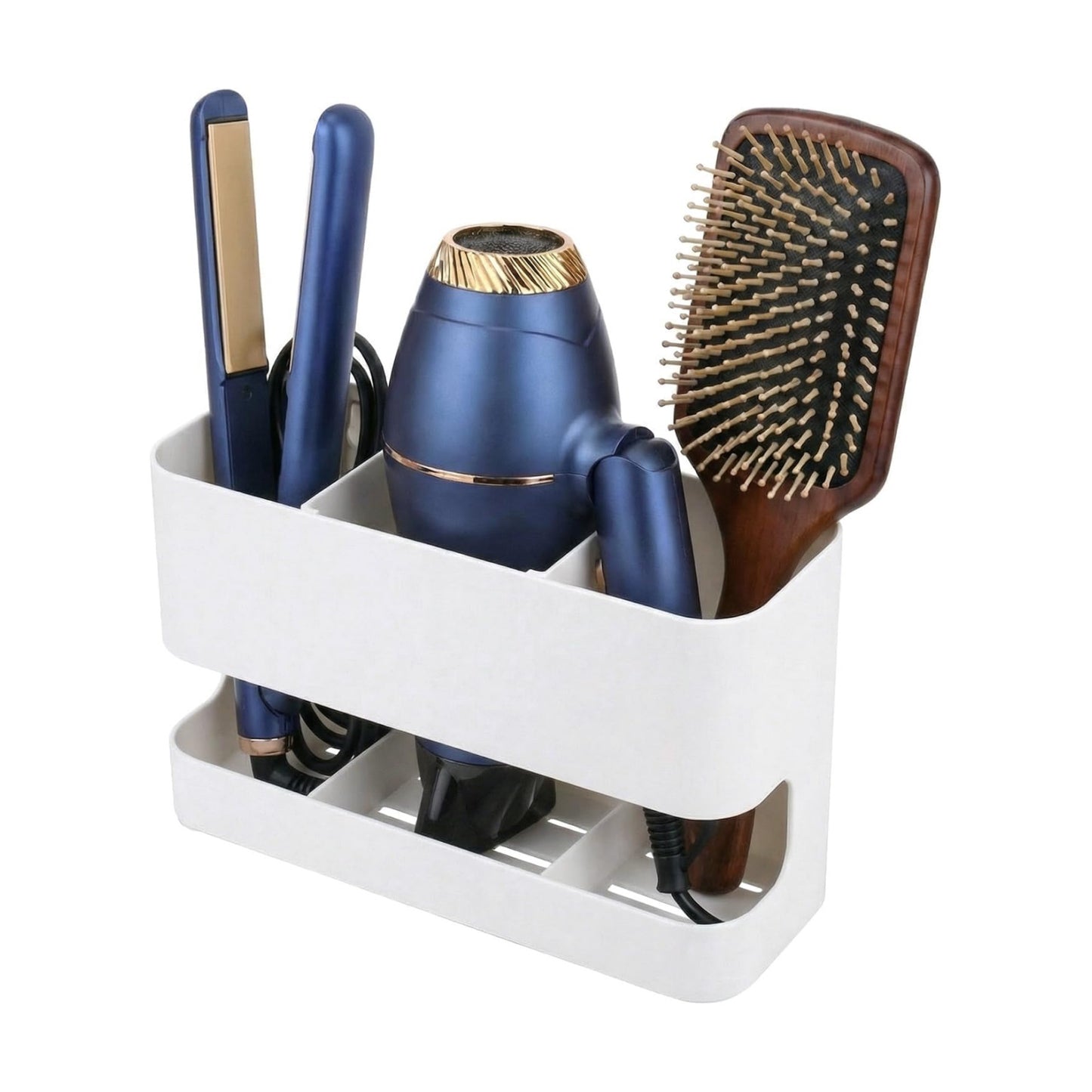 MyGift Wall Mounted Hair Tool Organizer with 3 Slots, White Metal | Bathroom & Salon Storage Rack for Blow Dryer
