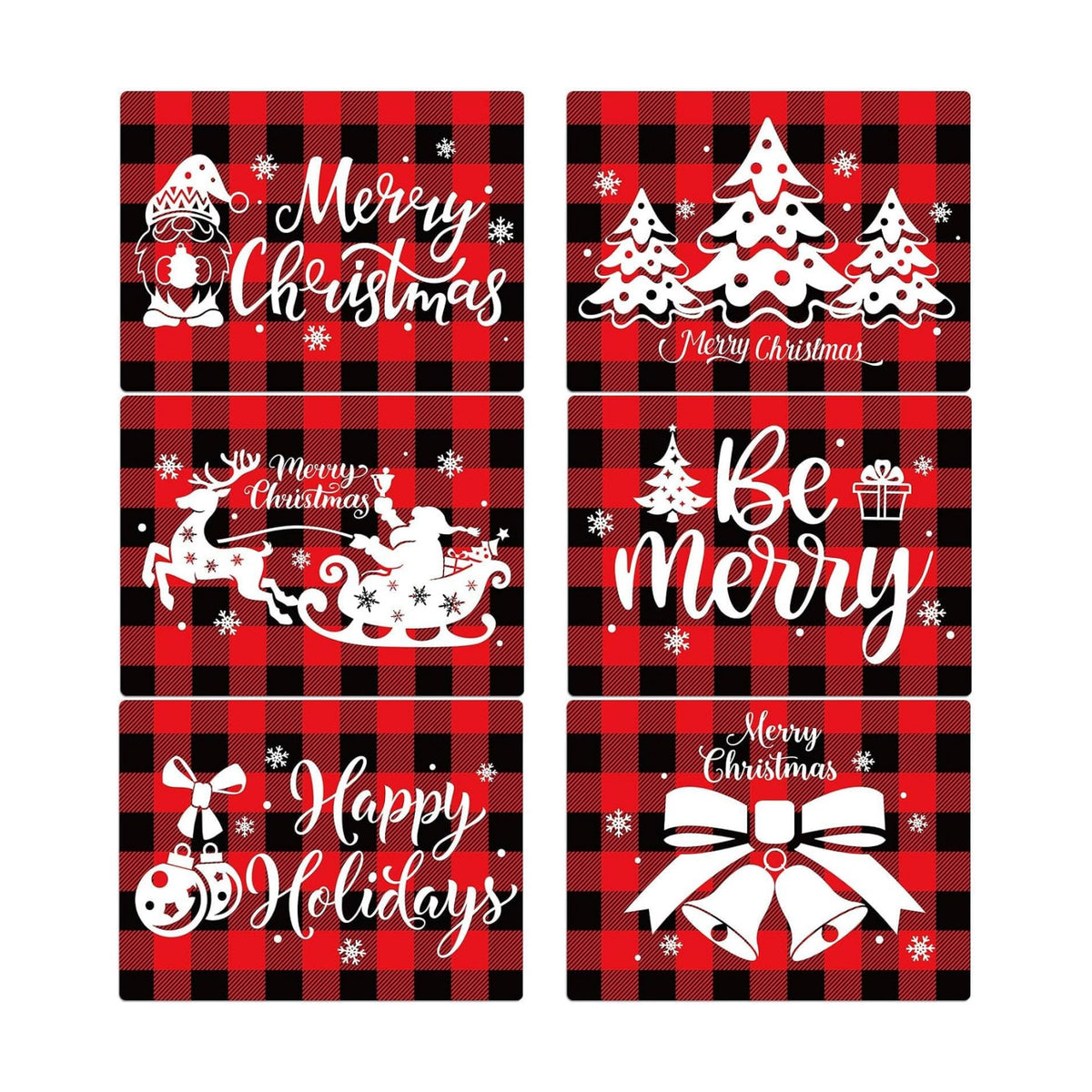 Christmas Placemats Set of 6 Red and Black Plastic Table Mat 17×13×0.04in