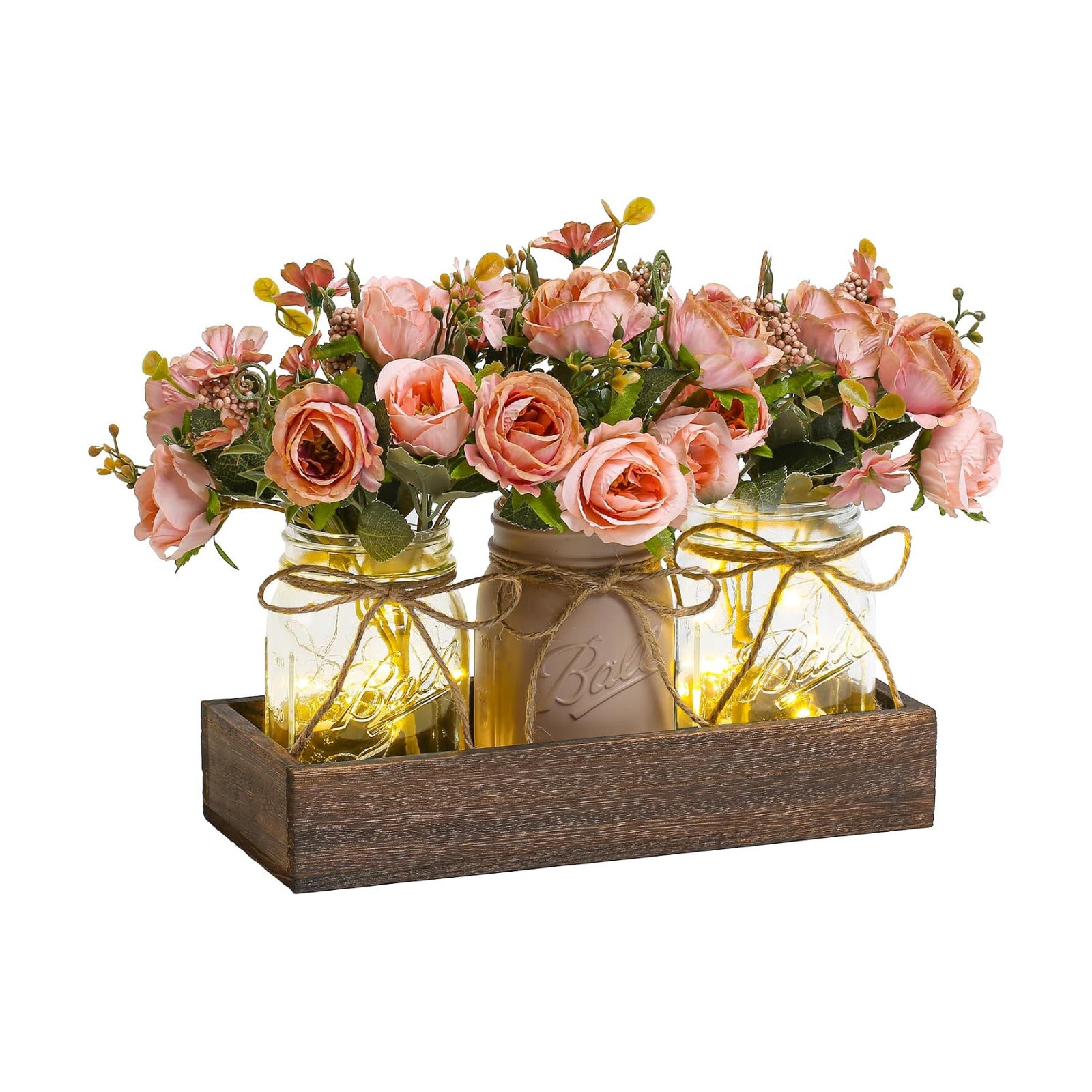 3 Pcs Mason Jar Centerpiece Table Decorations for Dining Table Decor Farmhouse Coffee Table Decor with Wood Tray and