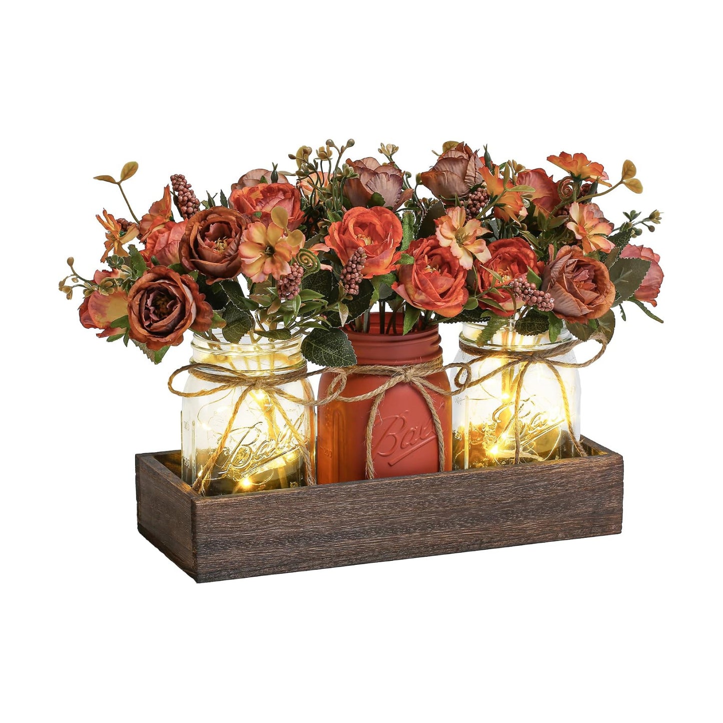 3 Pcs Mason Jar Centerpiece Table Decorations for Dining Table Decor Farmhouse Coffee Table Decor with Wood Tray and