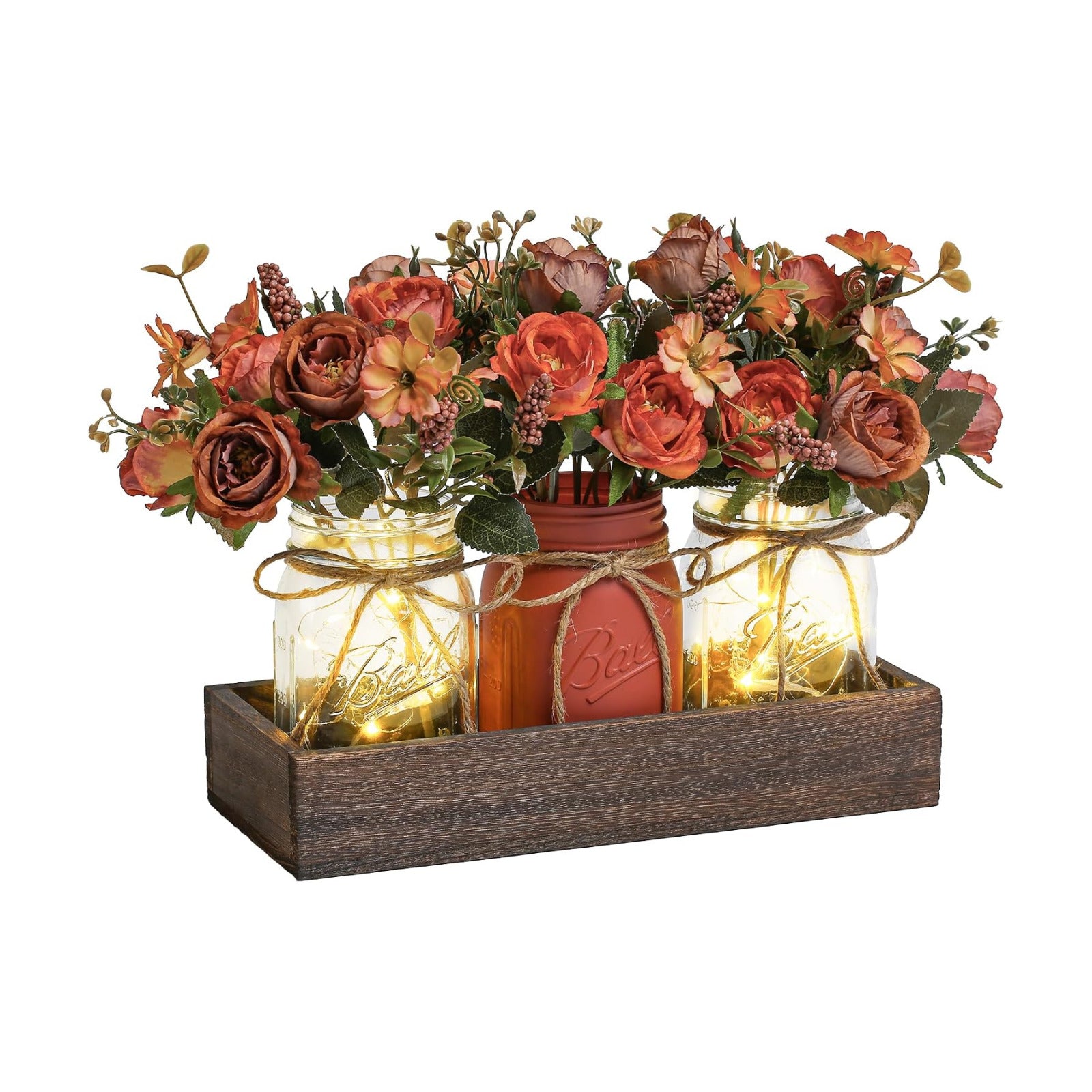 3 Pcs Mason Jar Centerpiece Table Decorations for Dining Table Decor Farmhouse Coffee Table Decor with Wood Tray and