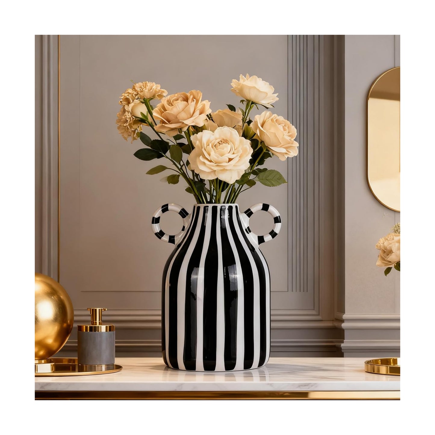 Ceramic Vase / Nordic Boho Small Vases Side Table Flower Centerpiece / Black and White